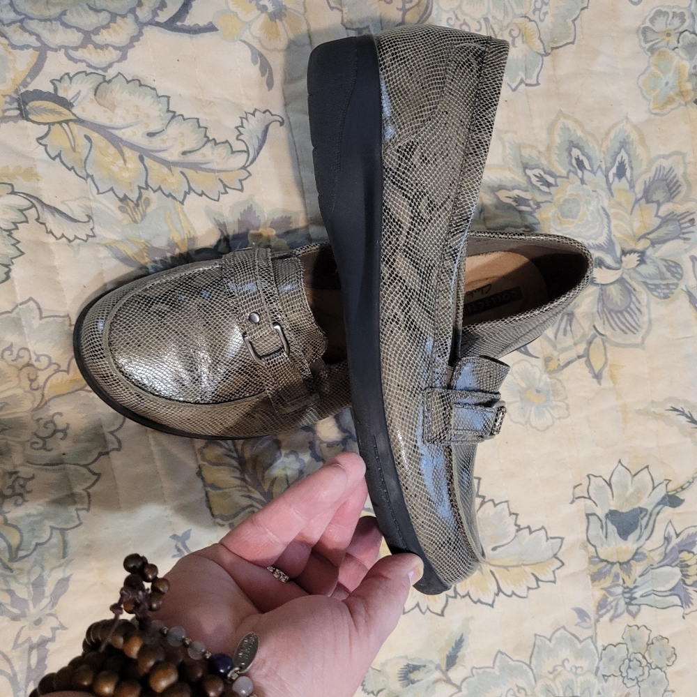Famous Clark's loafers, Grey Snakeskin print;  Oh so comfy! size 10